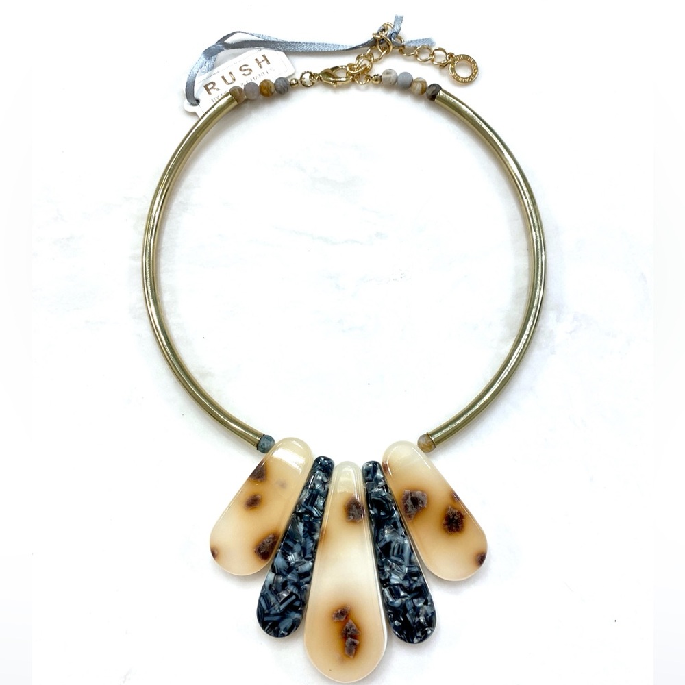 RUSH Beige and Black Resin Teardrop Necklace — Gold-Tone Collar